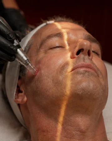 Client receiving a non-invasive facial treatment